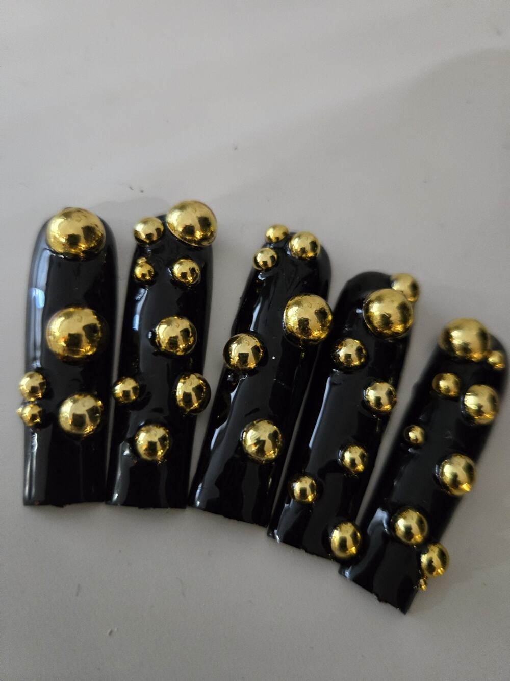 New Hand Made Xl Press On Nails Square Gold Studs 24 Count